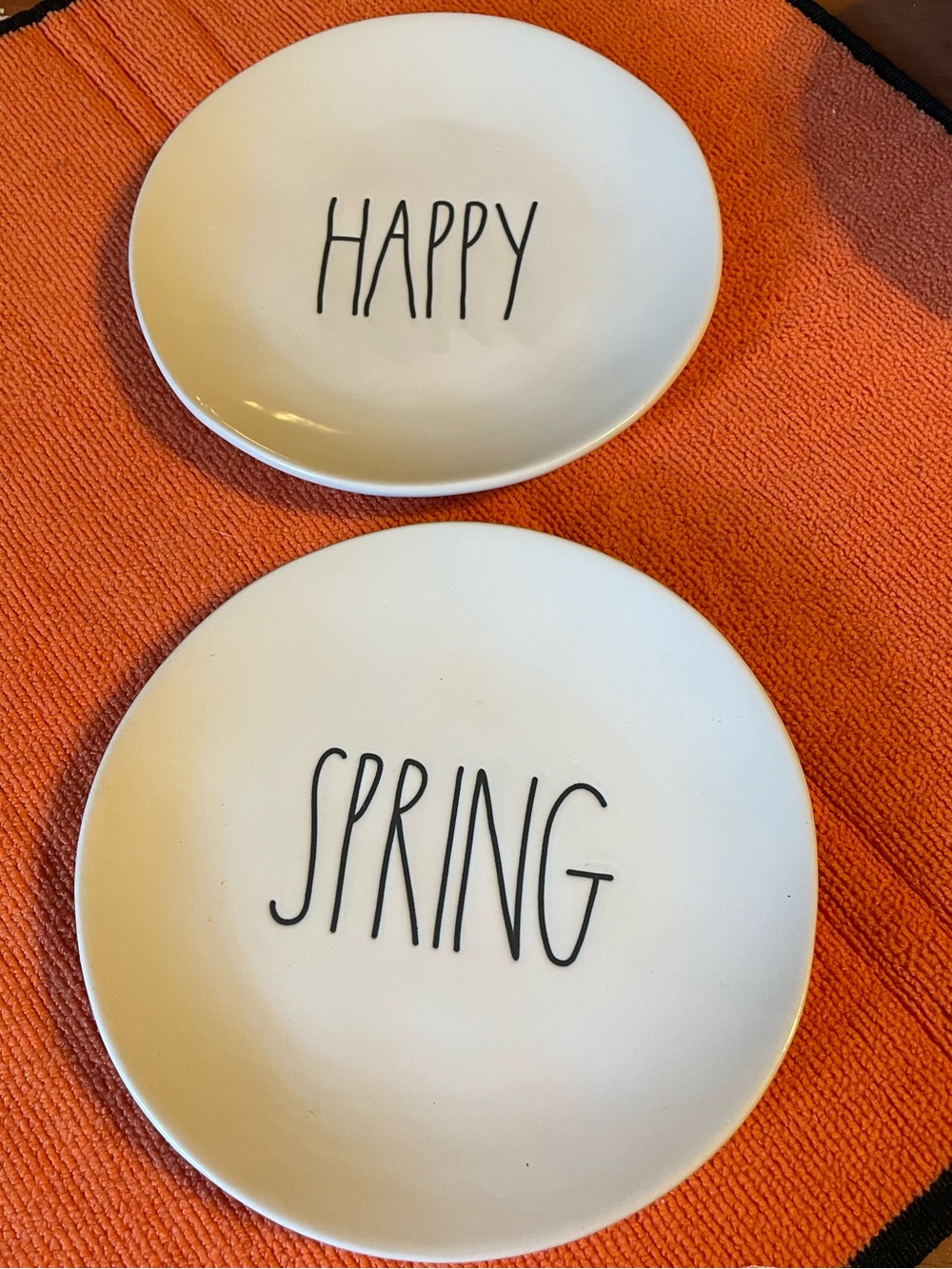 Rae Dunn White Ceramic "HAPPY" & "SPRING" Dinner Plates